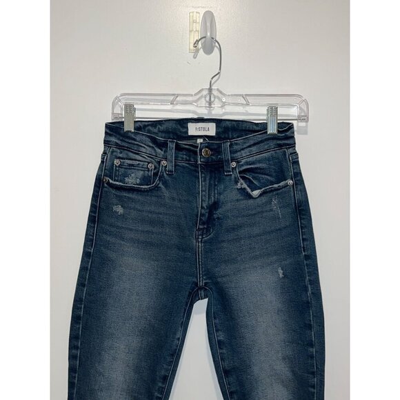 Pistola Blue Denim Distressed Frayed Hem Crop Flare Jeans Women's Size 26 - Picture 3 of 11